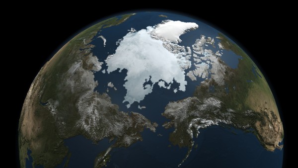 It's cold up there. Arctic sea ice cover in September 2010, from data collected by a NASA satellite.